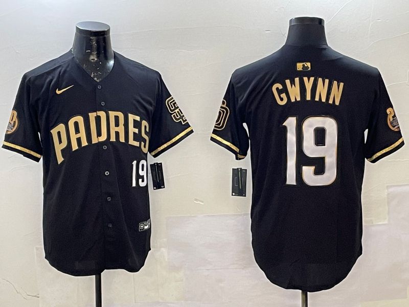 Men San Diego Padres #19 Gwynn Black Gold Game 2025 Nike MLB Jersey style 1